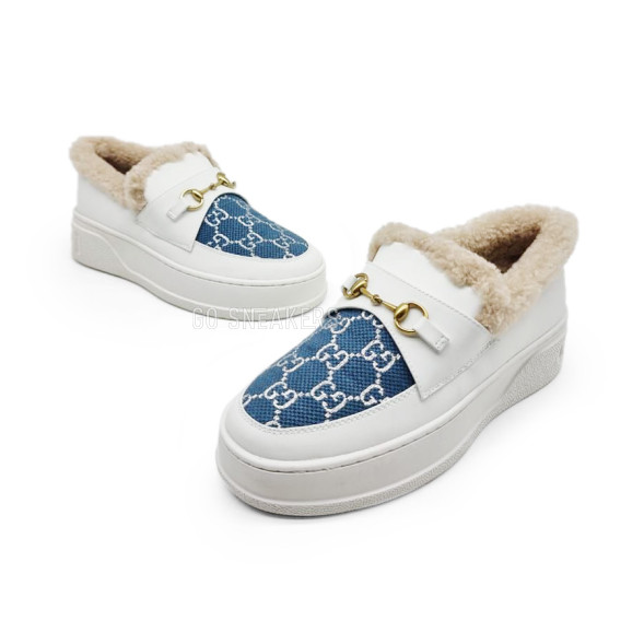 Женские зимние мокасины Gucci Moccasins Winter Leather/Suede White