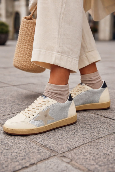 Женские кеды Golden Goose Ball Star Beige Silver Glitter