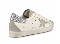 Golden Goose Super-Star With Gray And Silver Glitter Heel Tab