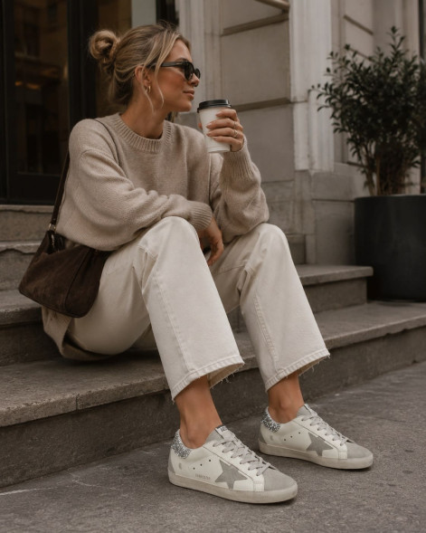 Женские кеды Golden Goose Super-Star With Gray And Silver Glitter Heel Tab