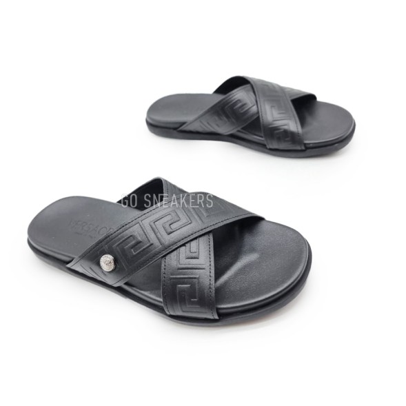 Мужские шлепки Versace Flip-flops Leather X Black Logo