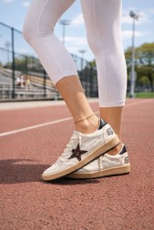 Golden Goose Ball Star Chicory-Coffee Glitter Star and Black Leather Heel Tab