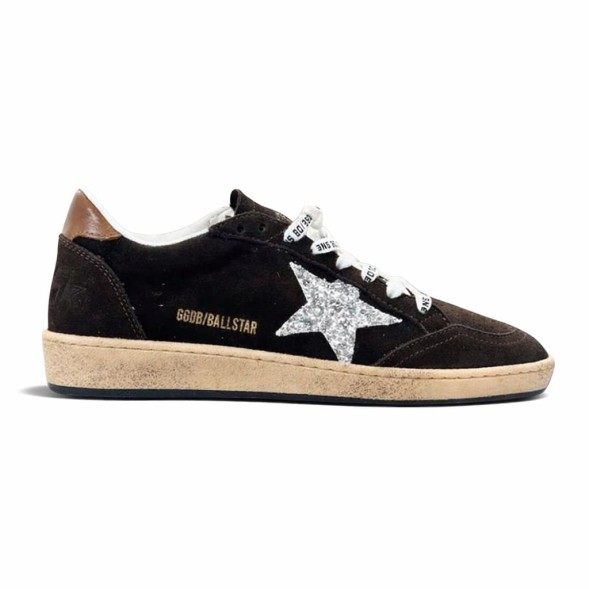 Женские кеды Golden Goose Ball Star Brown Suede with Silver Glitter Star