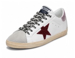 Golden Goose Super-Star Leather/Suede White Burgundi Pink