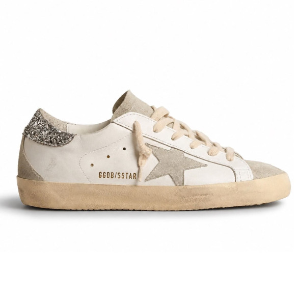 Женские кеды Golden Goose Super-Star With Gray Star And Silver Glitter Heel Tab