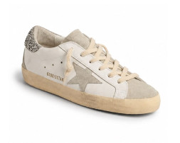 Golden Goose Super-Star With Gray Star And Silver Glitter Heel Tab
