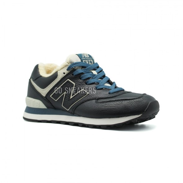 Мужские зимние кроссовки New Balance 574 Navy Leather