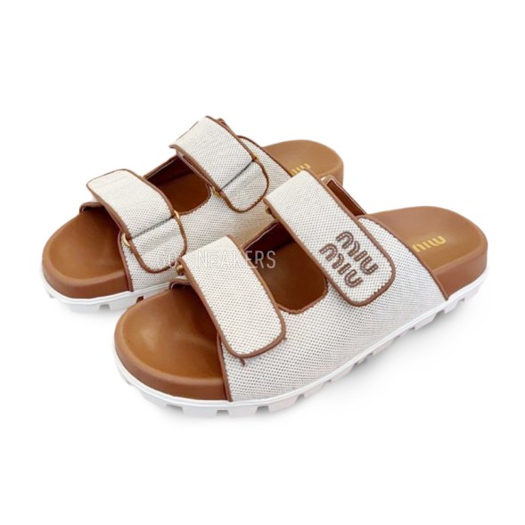 Женские шлепанцы Miu Miu Flip-flops Textile Grey Brown
