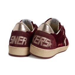 Golden Goose Ball Star Velvet Ruby Red with Silver Star and Heel Tab