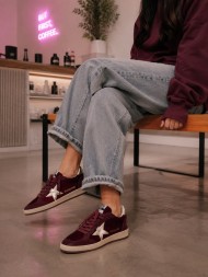 Golden Goose Ball Star Velvet Ruby Red with Silver Star and Heel Tab