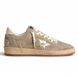 Golden Goose Ball Star Beige Suede with Gold metallic leather star and Bead lettering