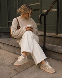 Golden Goose Ball Star Beige Suede with Gold metallic leather star and Bead lettering