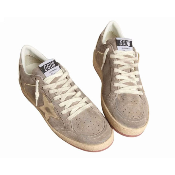 Женские кеды Golden Goose Ball Star Beige Suede with Gold metallic leather star and Bead lettering