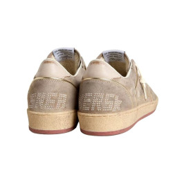 Golden Goose Ball Star Beige Suede with Gold metallic leather star and Bead lettering
