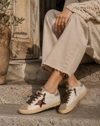 Golden Goose Superstar Burgundy Glitter Star and Silver Heel Tab