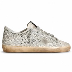 Golden Goose Superstar in Aged White Nubuk with Swarovski Crystals