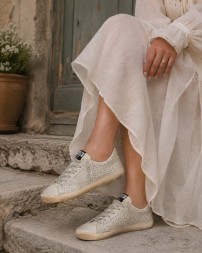Golden Goose Superstar in Aged White Nubuk with Swarovski Crystals
