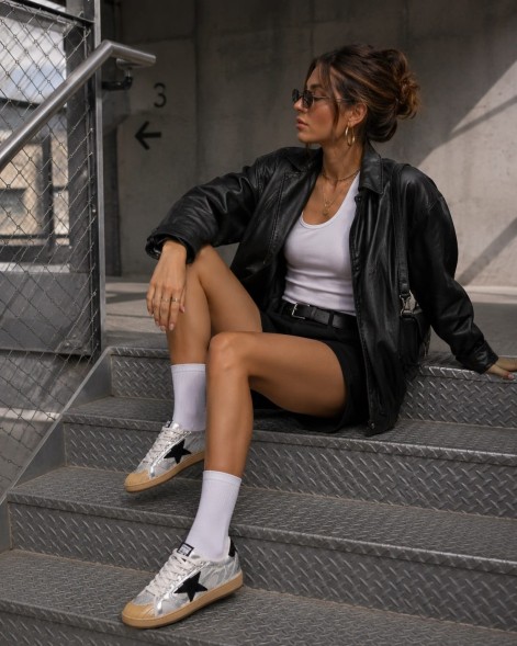 Женские кеды Golden Goose Ball Star LAB in Silver Leather with Black Suede Star and Heel Tab