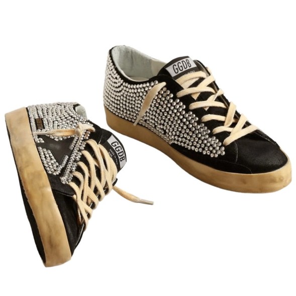 Женские кеды Golden Goose Superstar LTD with Swarovski Crystals and Black Leather Star