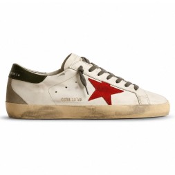 Golden Goose Superstar Red Suede Star and Green Leather Heel Tab