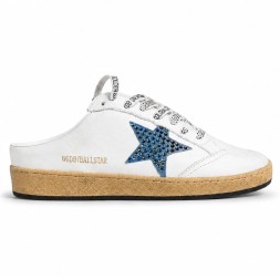 Golden Goose Ball Star Sabot in White Nappa with Blue Crystal Star