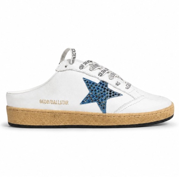 Женские сабо Golden Goose Ball Star Sabot in White Nappa with Blue Crystal Star