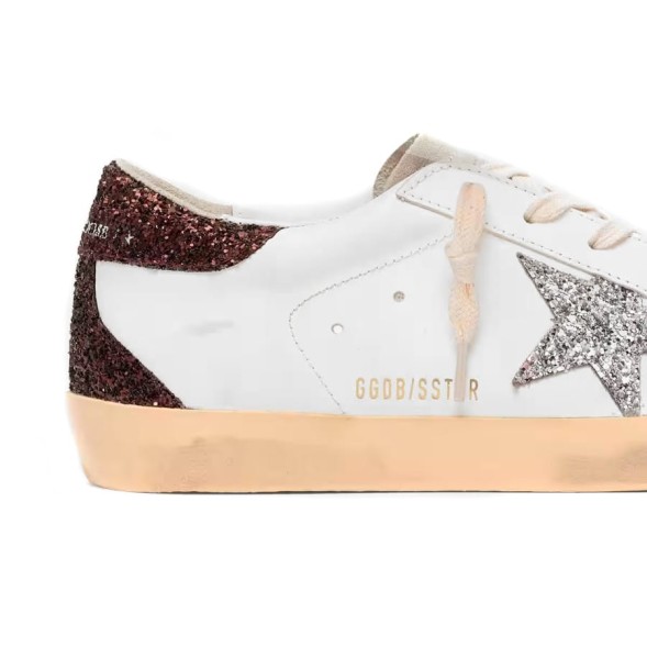 Женские кеды Golden Goose Superstar Silver Star and Brown Glitter Heel Tab