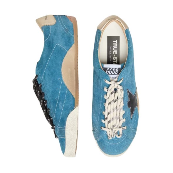 Женские кеды Golden Goose True-Star in Teal Suede with Black Star and Cream Heel Tab