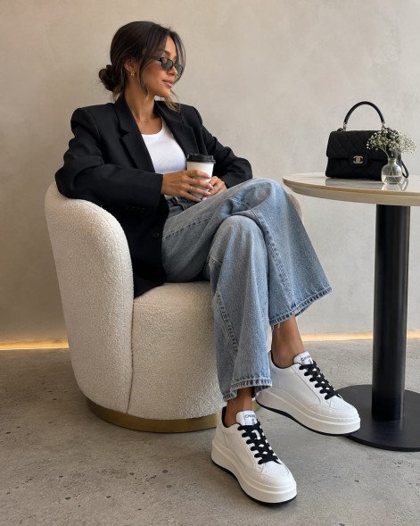 Женские кроссовки  Chanel Platform Sneakers Leather White/Black