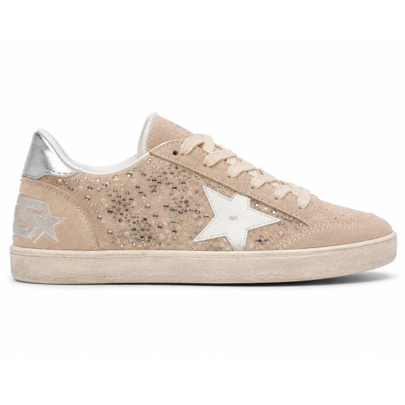 Женские кеды Golden Goose Super-Star Suede Beige Crystal